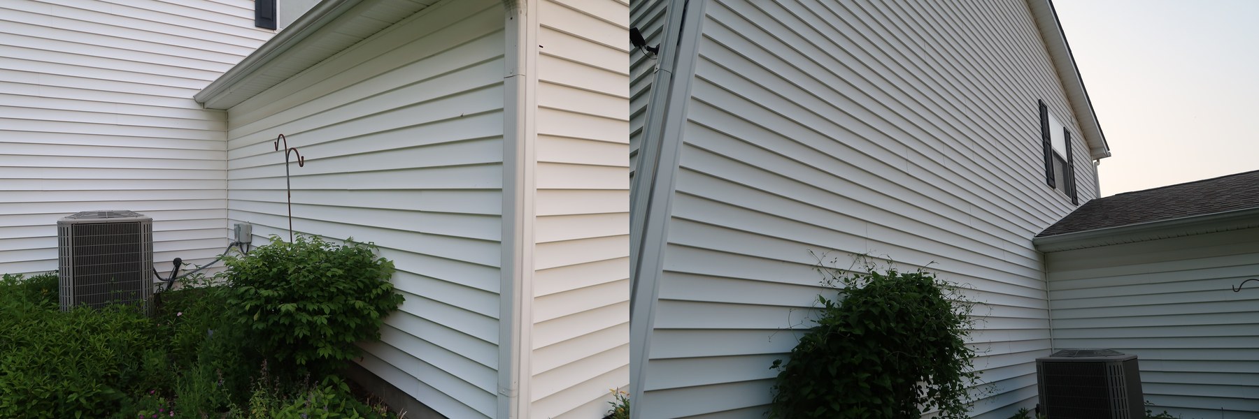 House siding clean after soft washing — bright white exterior
