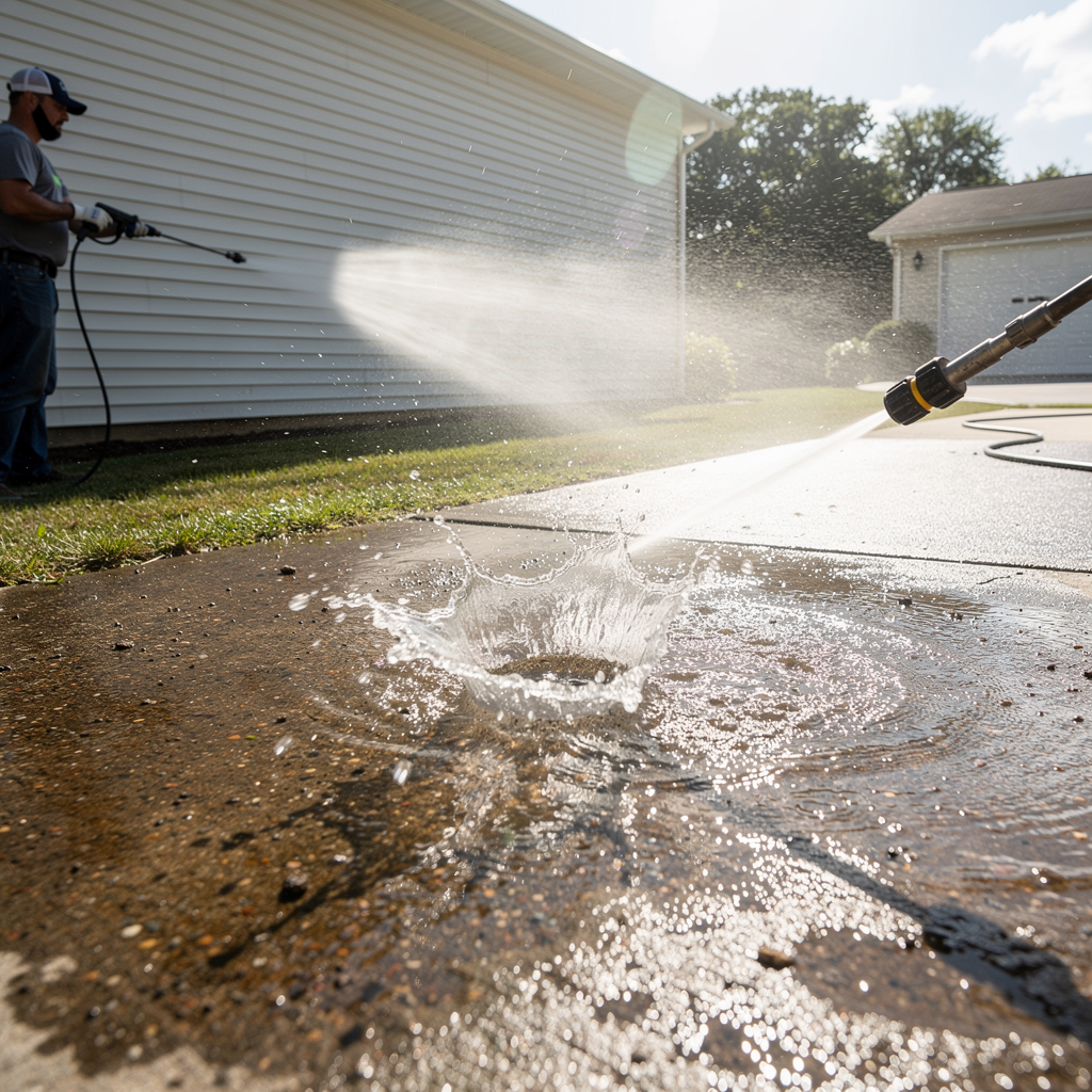 Pressure washing driveway in Indianapolis Indiana