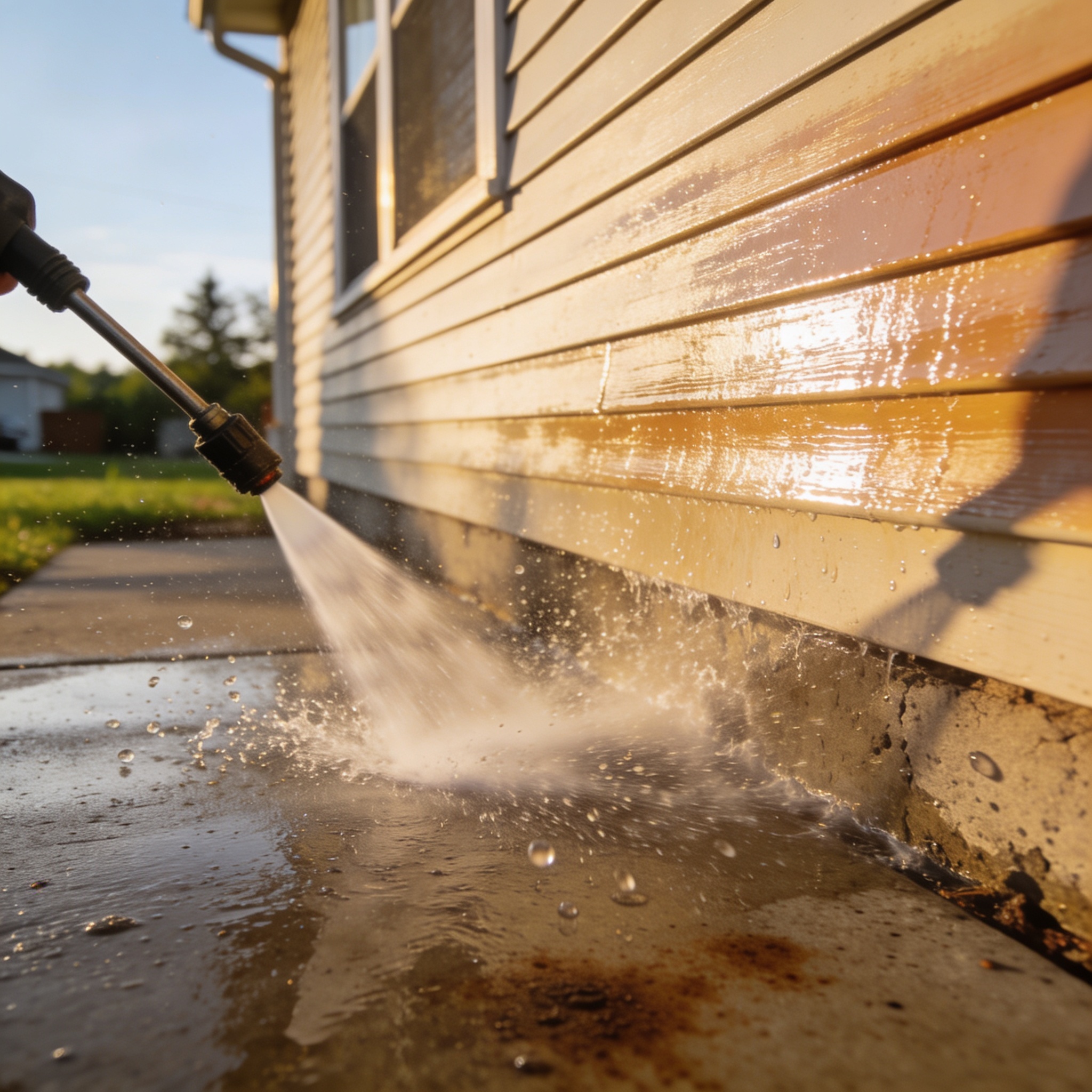 Pressure washing house siding stain removal